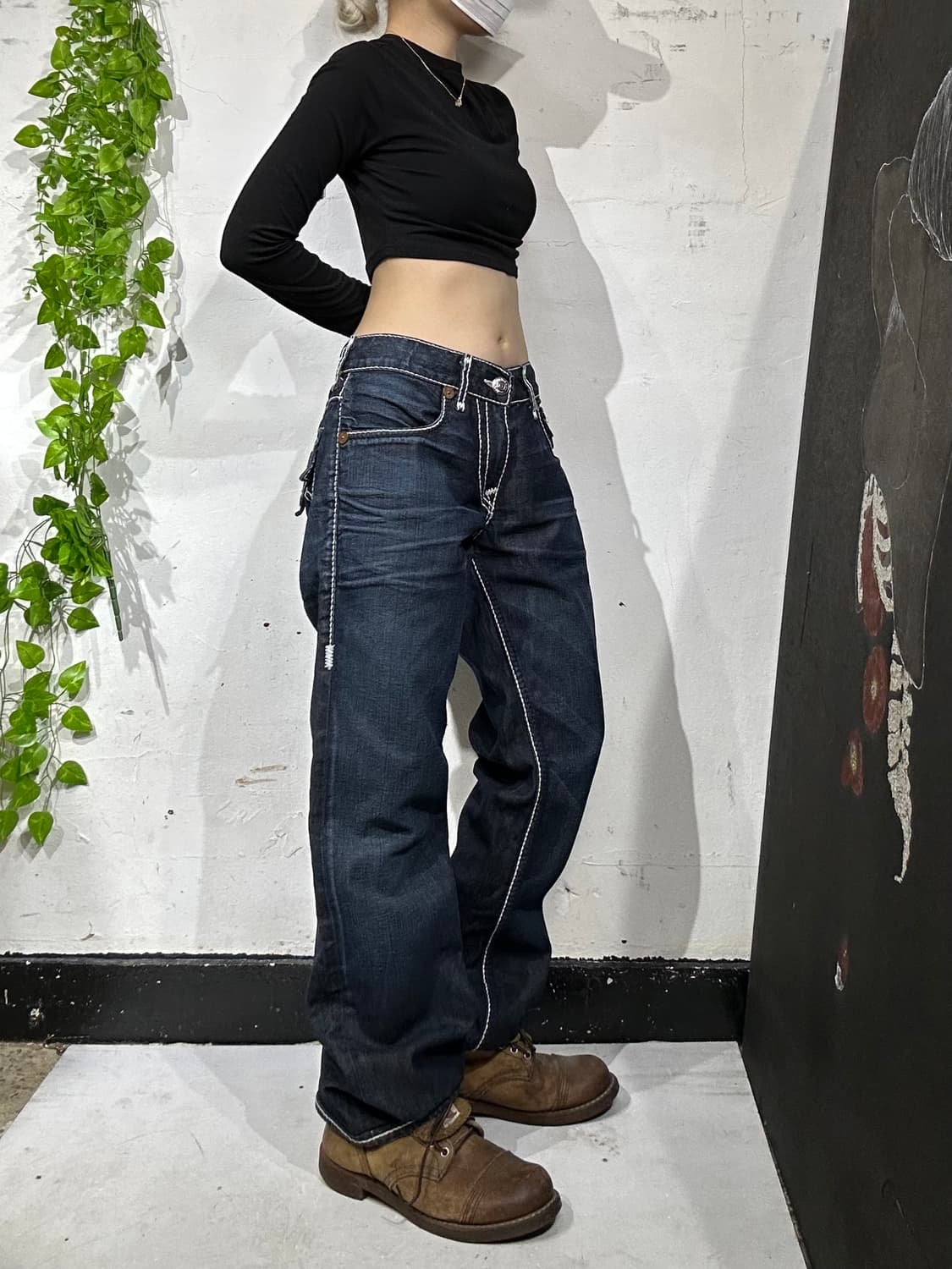 트루 릴리전 리키 자이언트 빅 T 자수 빅로고 와이드 데님 팬츠 청바지 상품이미지2