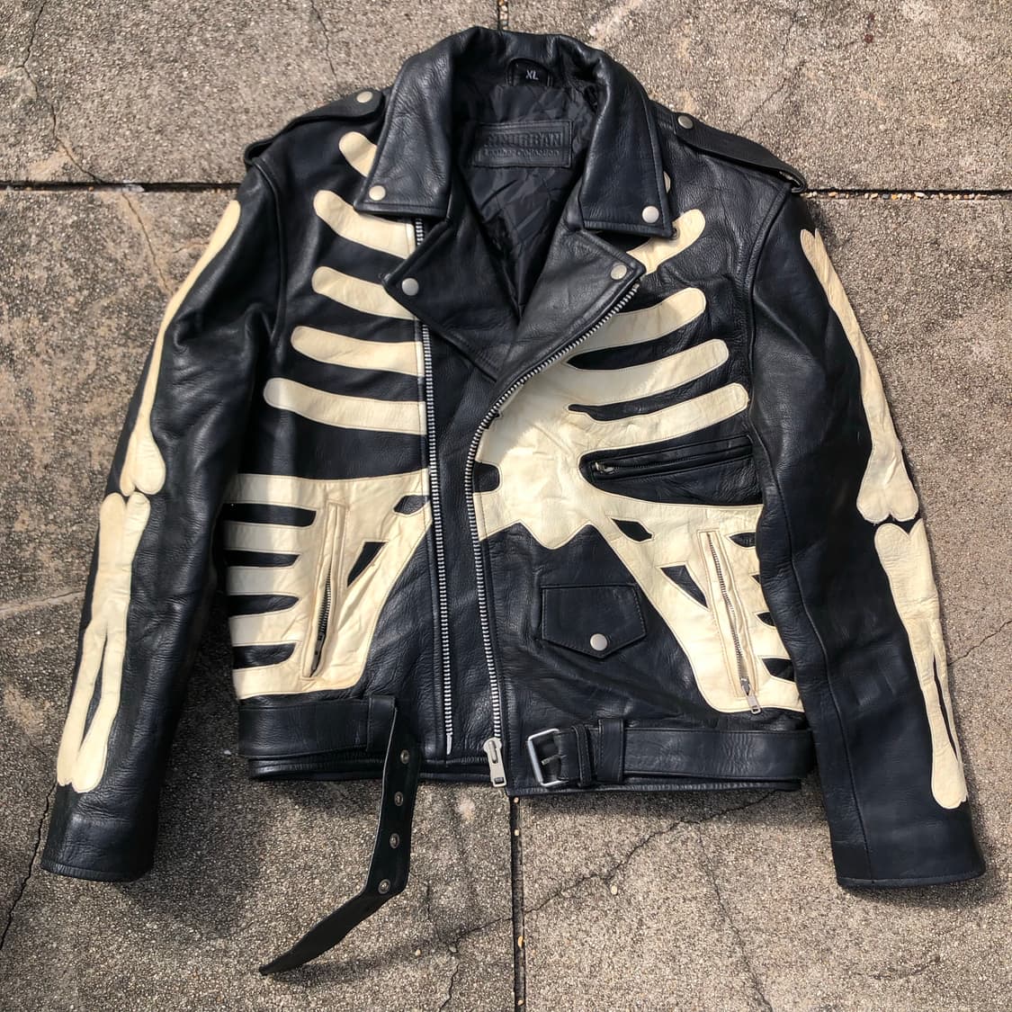 [XL] 빈티지 리얼 레더 뼈 디테일 라이더 가죽 자켓 상품이미지4