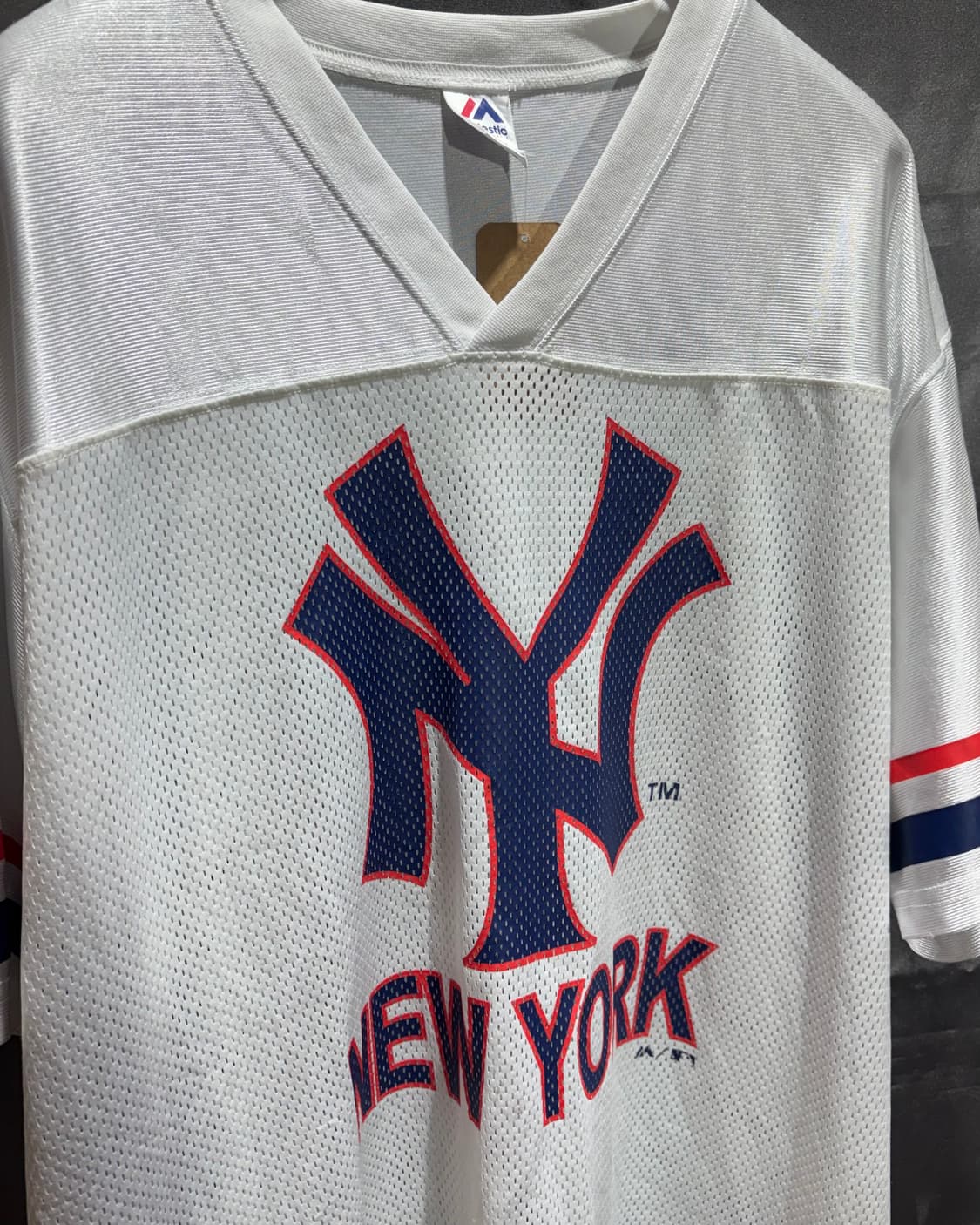 XL MLB 뉴욕양키스 빅로고 화이트 메쉬 져지 반팔티 상품이미지4