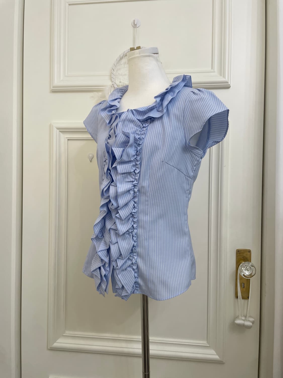 blue stripe puff ruffle shirt(size-11) 상품이미지2