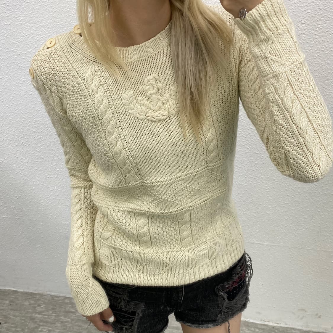 폴로 랄프로렌 딱붙핏 마린 아이보리 꽈배기 니트 S 상품이미지1