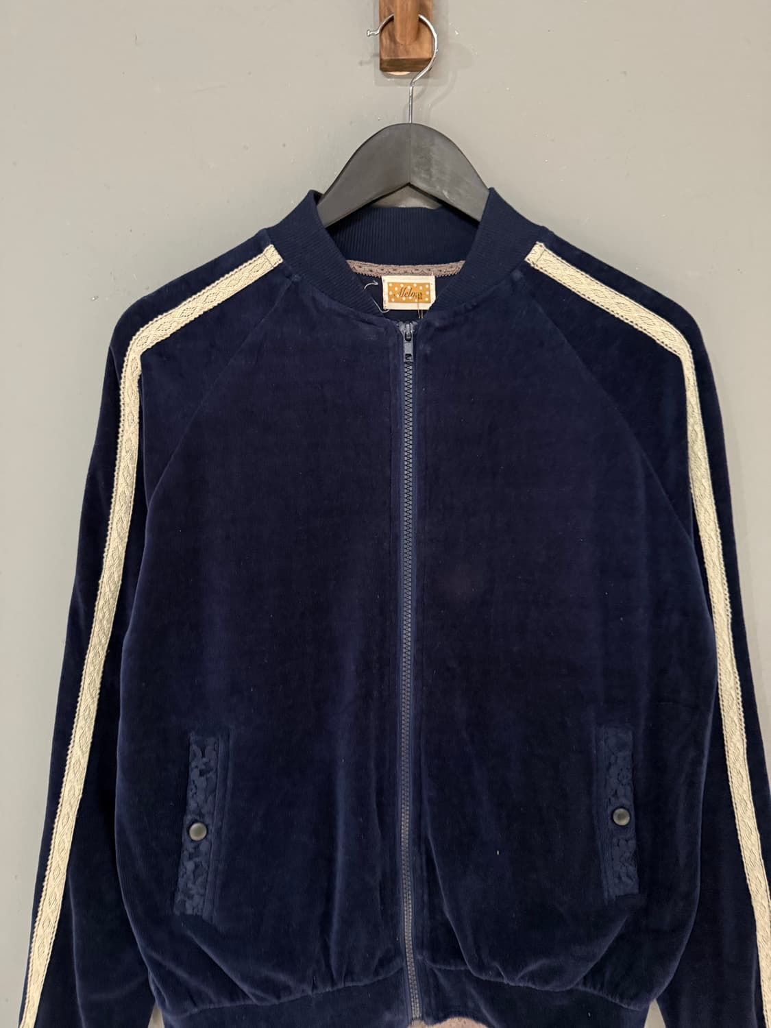 lace line detail velvet track zip-up 상품이미지6