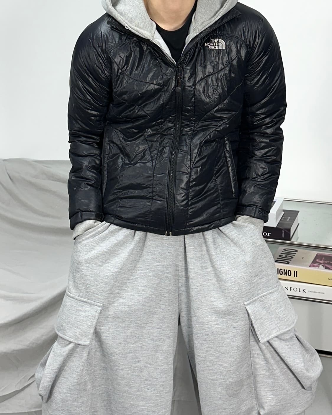 노스페이스 블랙 유광 경량패딩 자켓 90 상품이미지1