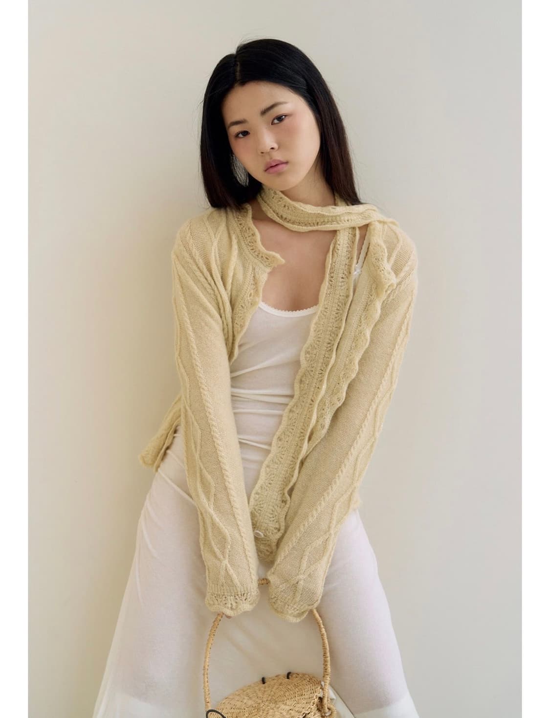 Fletta 플레따 모헤어 스카프 가디건 yellow 미개봉 새상품 상품이미지1