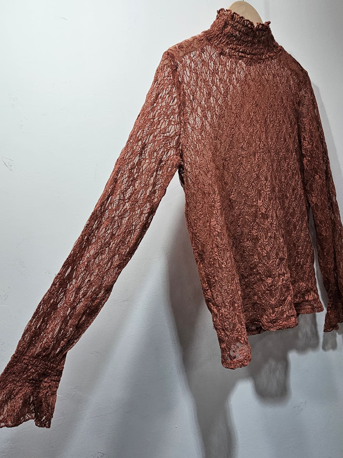 레이스 시스루 스판 티블라우스 로즈핑크 상품이미지3