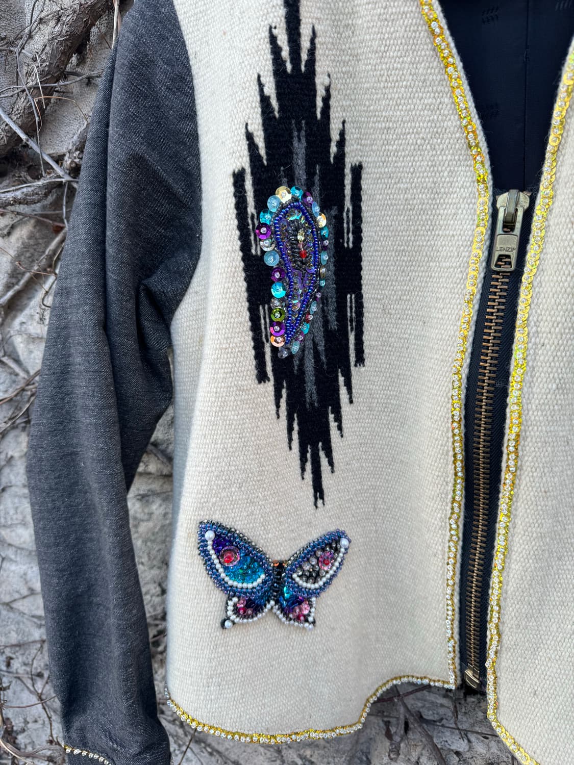 센티넬라 오르테가 치마요 핸드 우븐 울 커스텀 네이티브 무늬 자켓 상품이미지6