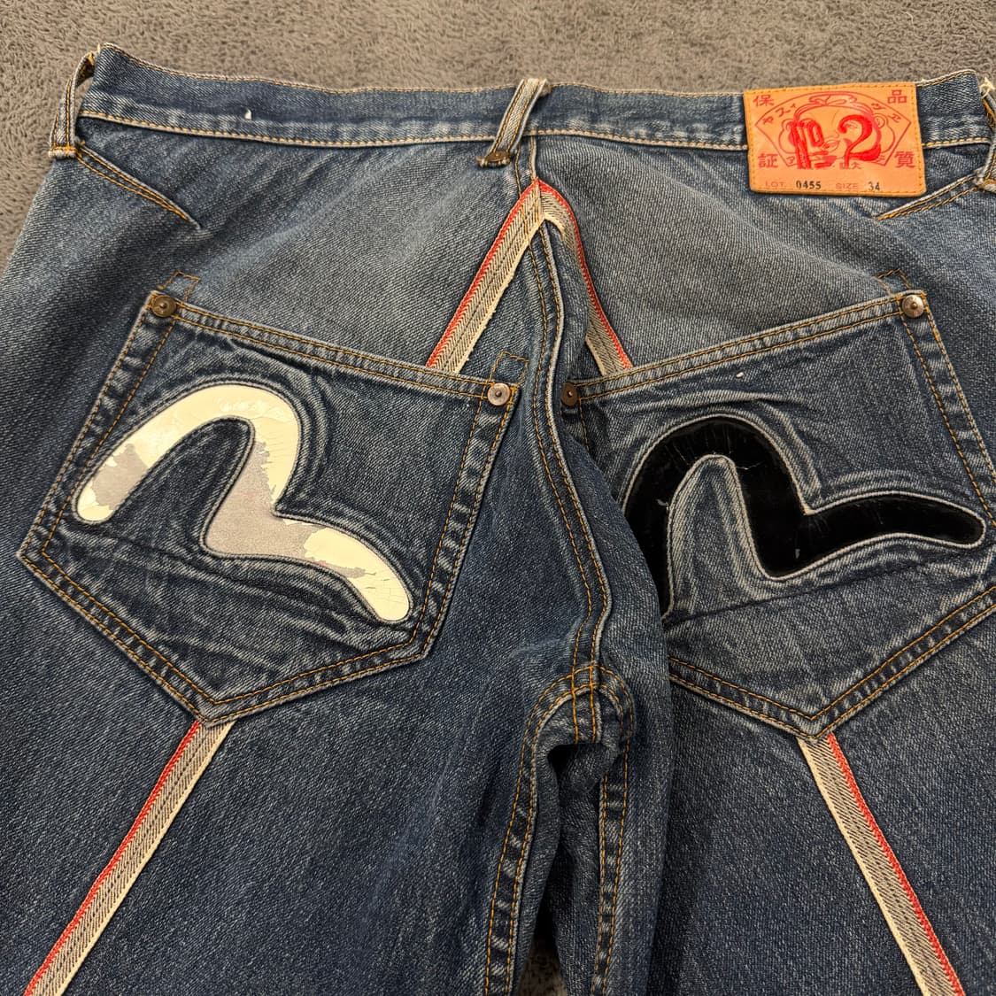 [ 정품/34 ] 에비수 백 디테일 빅로고 와이드 자수 패치 데님 청바지 상품이미지6