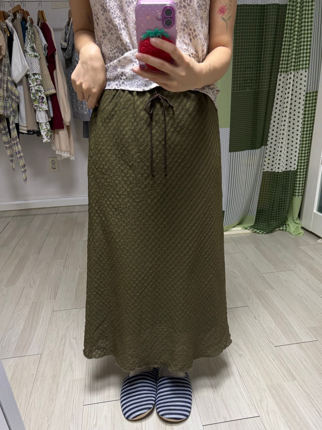 카키 잔체크 롱 스커트 상품이미지9