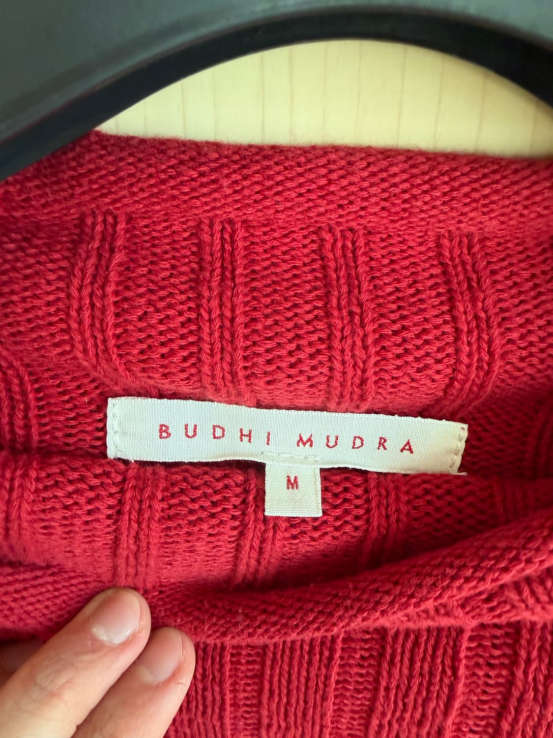 부디무드라 레드 면 니트 상의 M 상품이미지4