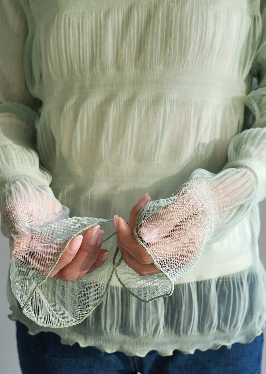 케임어폰 sheer ruched top 시스루탑 (민트) 상품이미지2