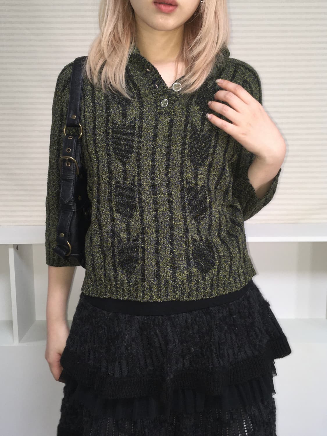 jpn vintage khaki stripe tulip knit 상품이미지5