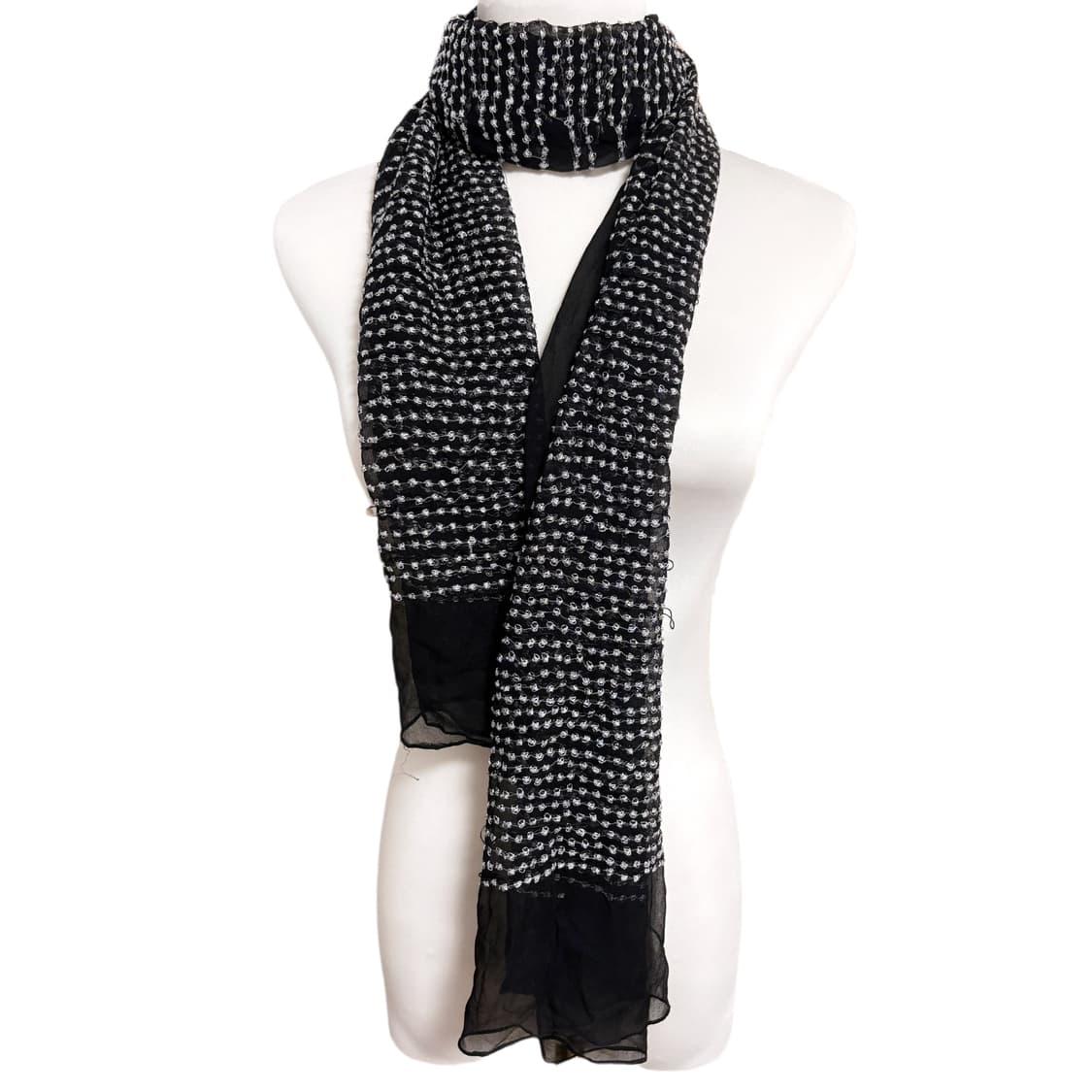 (이체시에눌) 일본 긱시크 오리엔탈 화이트 포인트 블랙 시스루 머플러 상품이미지1