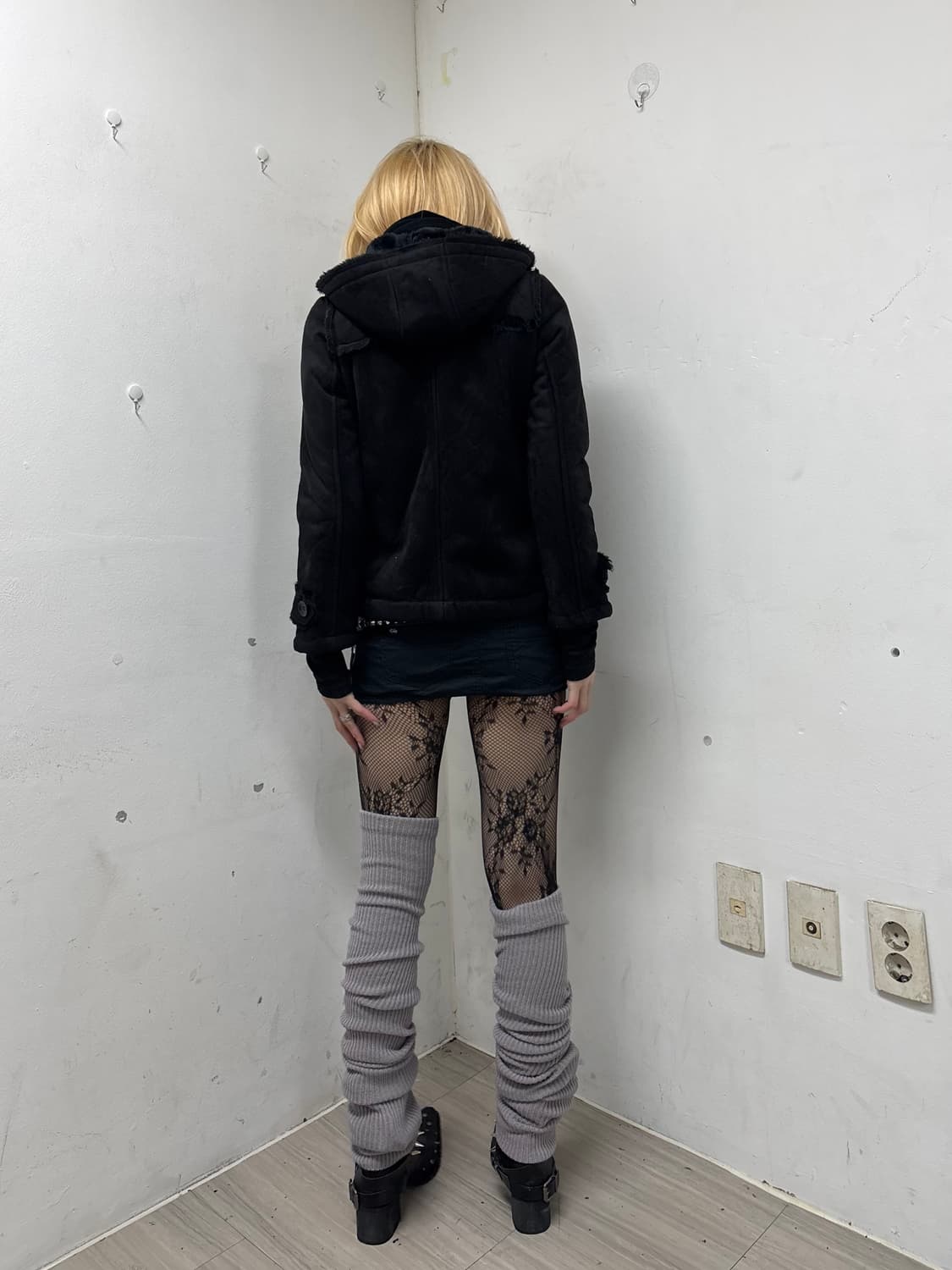 Black Hoodie Fur Detail Jacket 상품이미지3