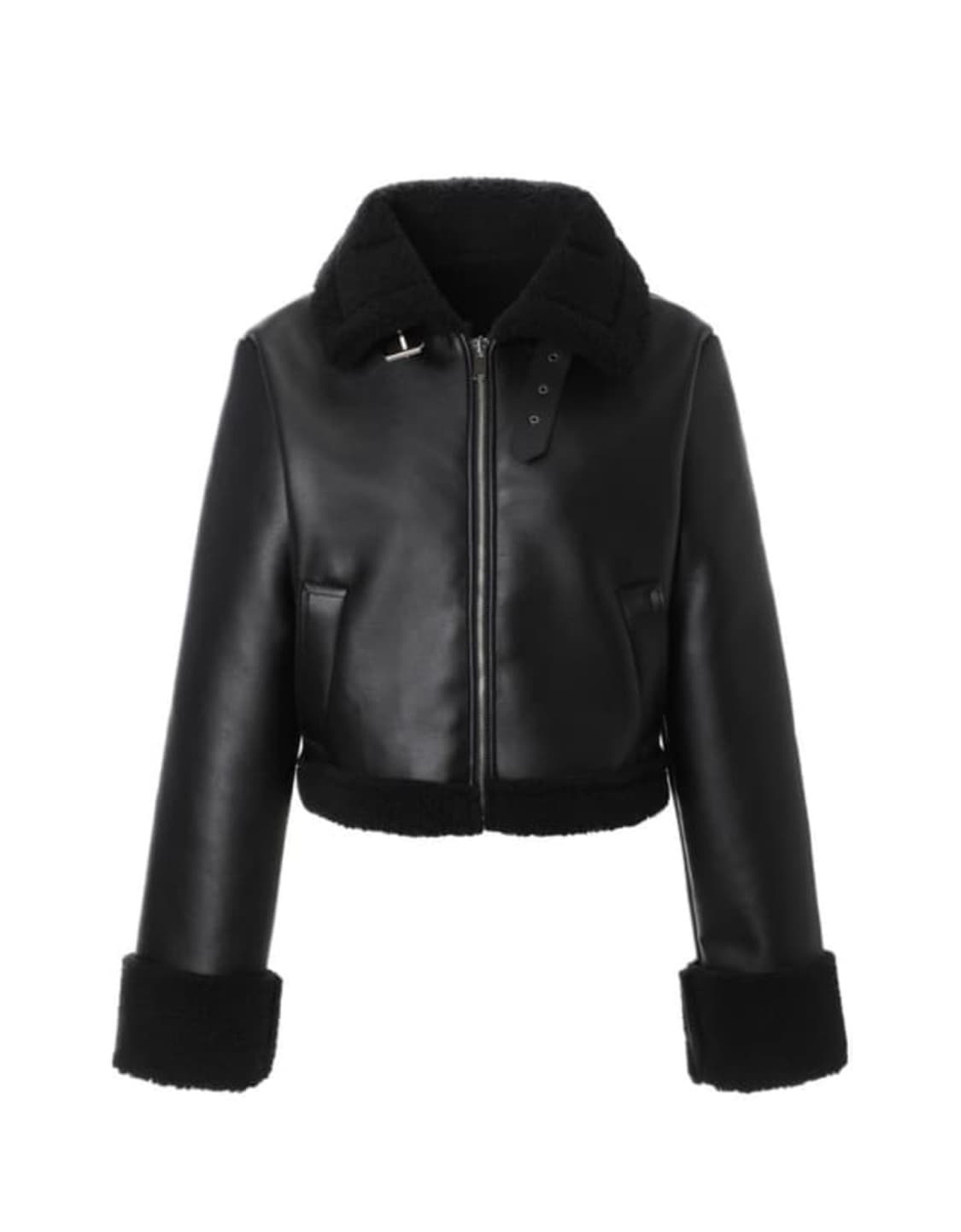 카키포인트 미니 크롭 무스탕 블랙 상품이미지1