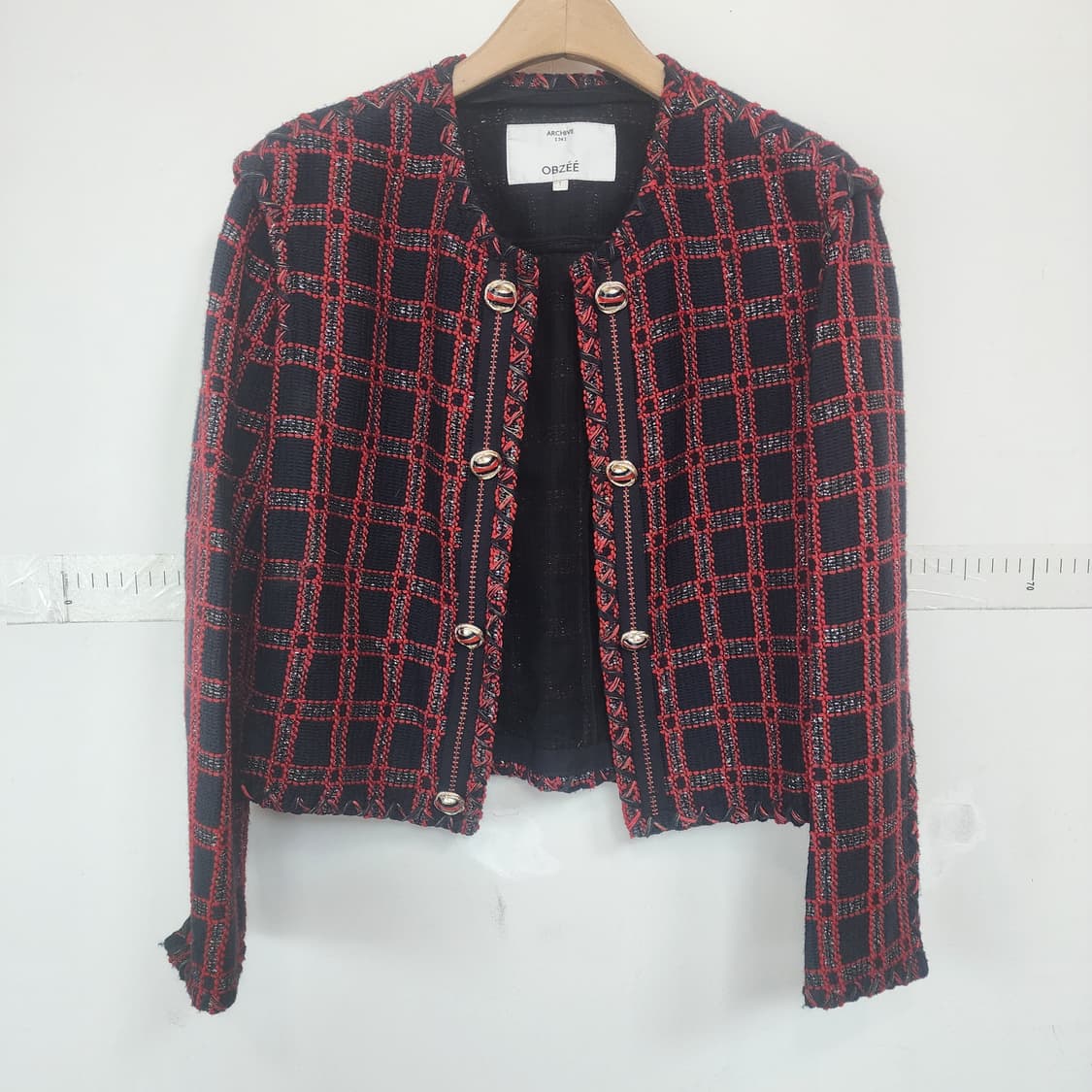 OBZEE 레드 체크 트위드 자켓 상품이미지1