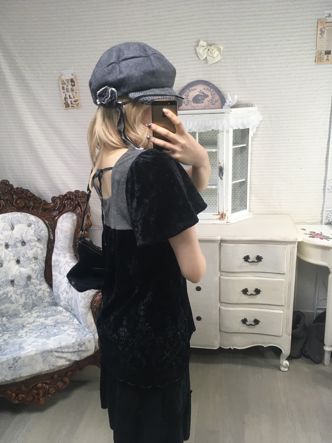 jpn vintage black antique velour blouse 상품이미지5