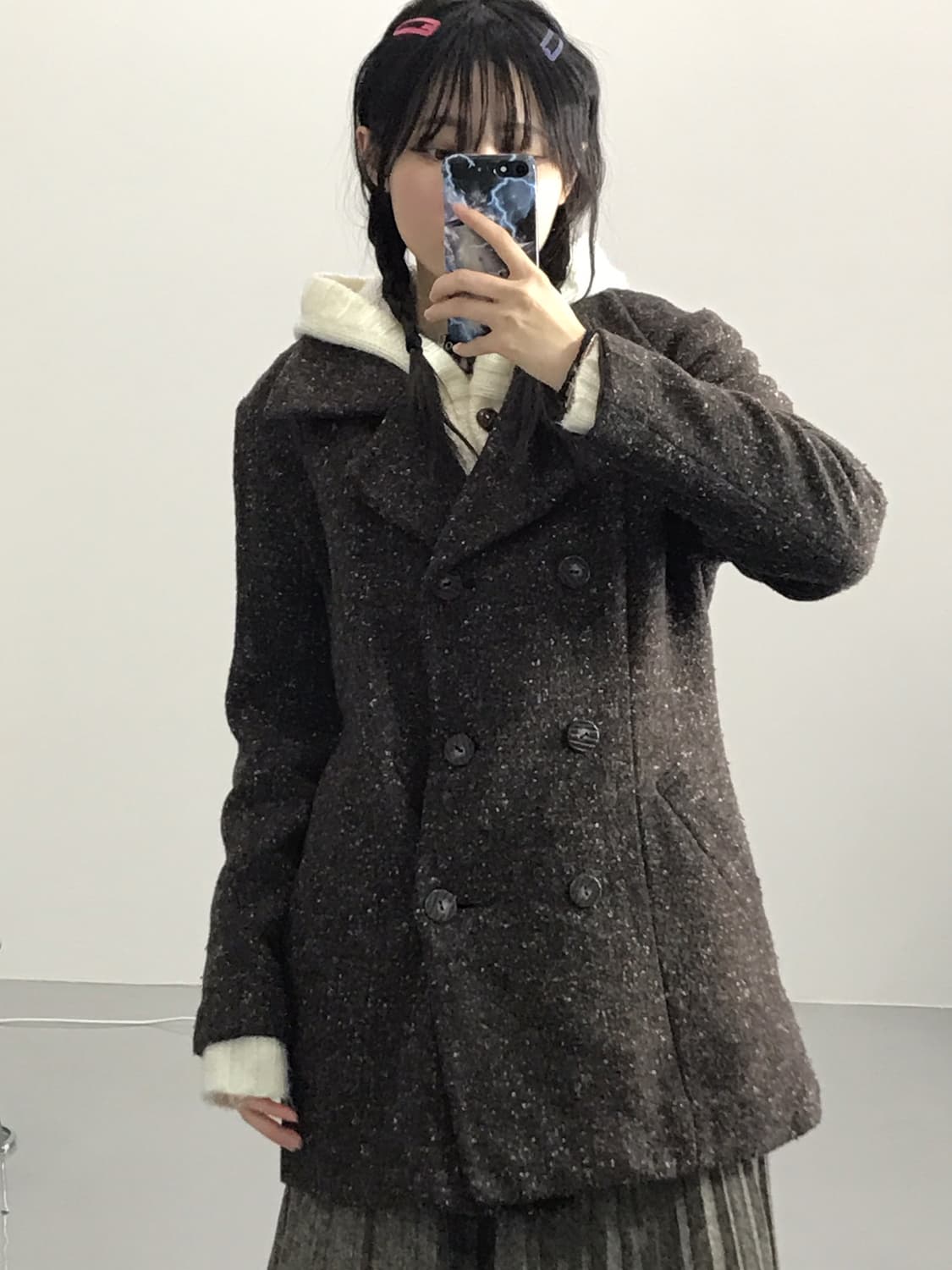 Brown Tweed Double Wool Coat 상품이미지2