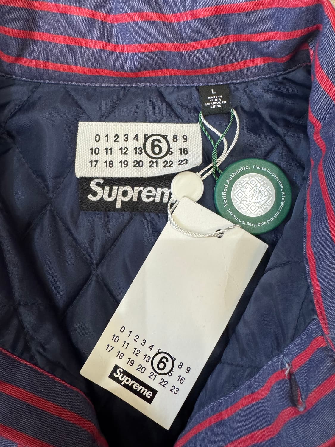 [L] 슈프림 x MM6 메종 마르지엘라 패디드 셔츠 스트라이프 상품이미지6