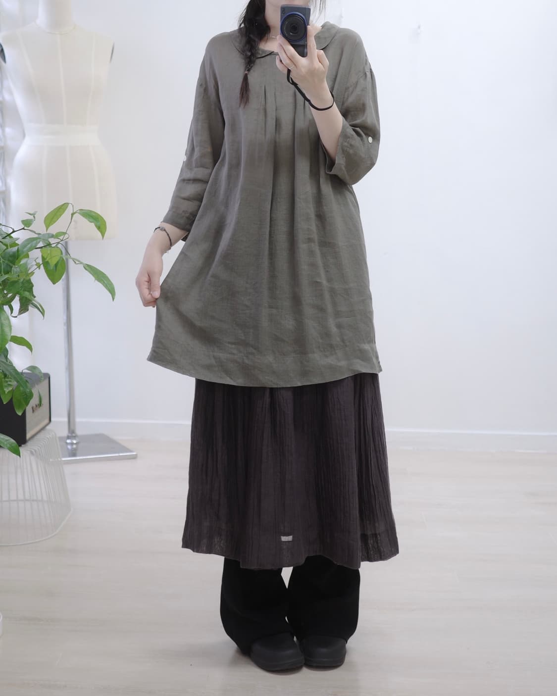 khaki round collar one-piece 상품이미지6
