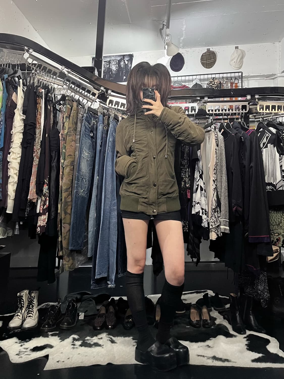 Y2K 투웨이 셔링 카키 자켓 상품이미지2