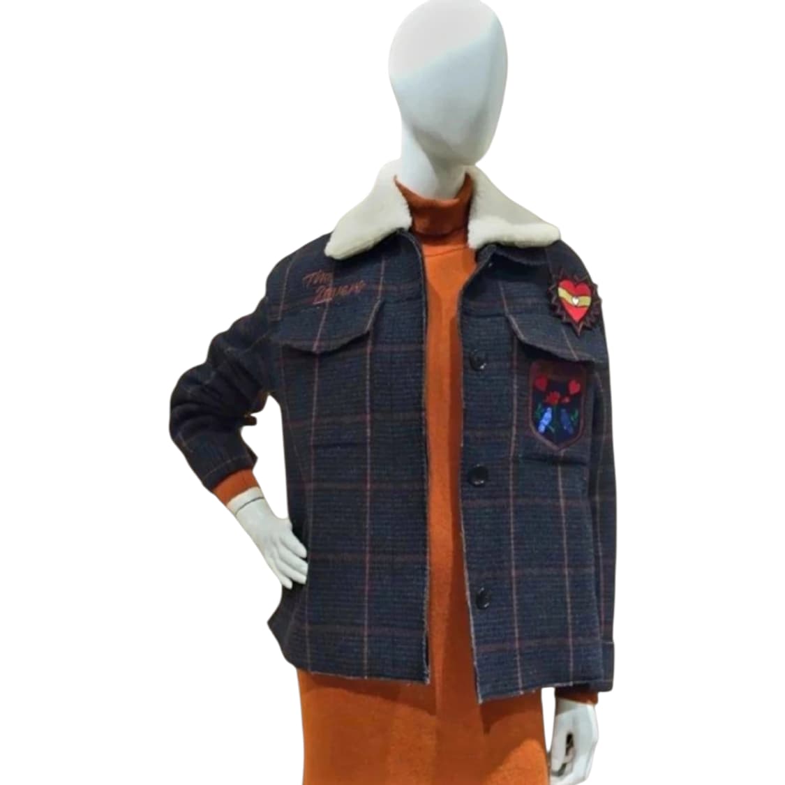 앳코너 양털카라 와펜 체크 여성자켓 | 유니크 포인트 | 55~66 상품이미지2