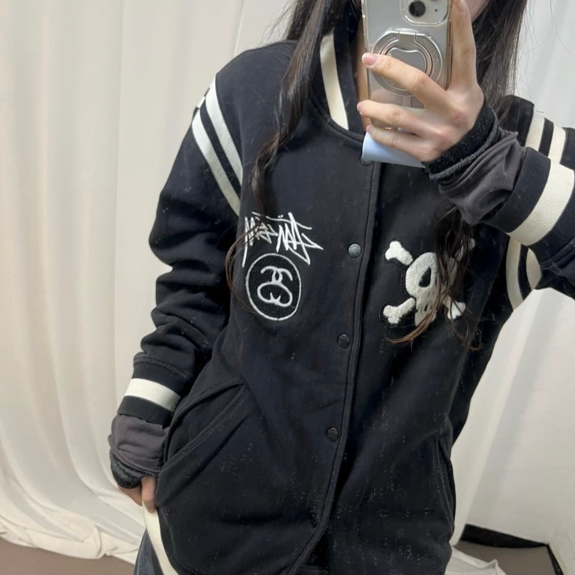 Stussy Skull Embroidery Varsity Jacket   상품이미지2