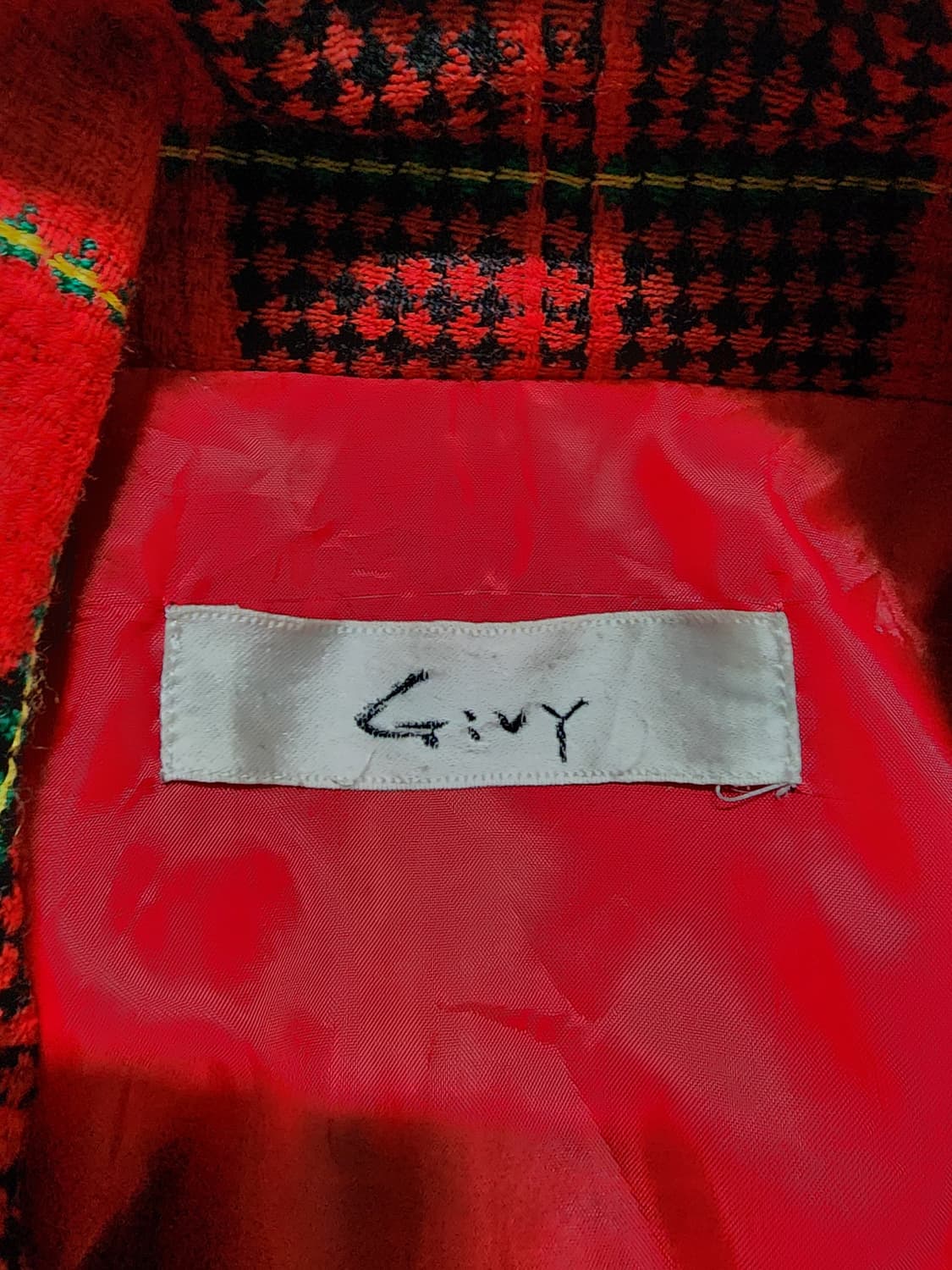 빈티지 GIVY 기비 레드 블랙 체크 울 블루종 자켓 상품이미지5