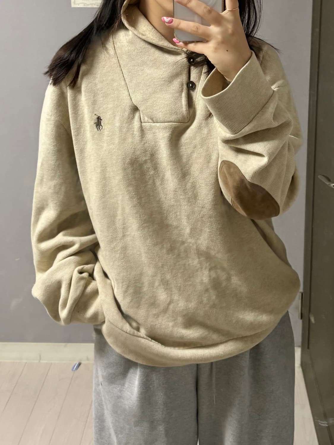 [유일매물!] 폴로 숄 칼라 스웨트 셔츠 베이지 상품이미지2