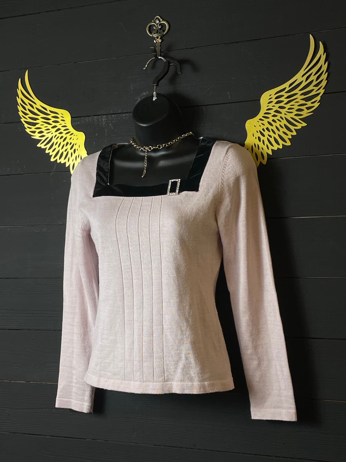 JPN 갸루 핑크 블랙 벨벳 큐빅 니트 상품이미지2