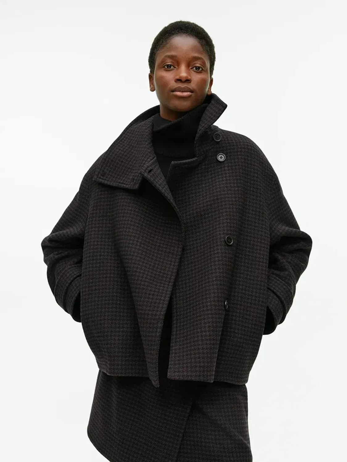 [34] ARKET 아르켓 하이넥 체크 오버핏 울 자켓 상품이미지1