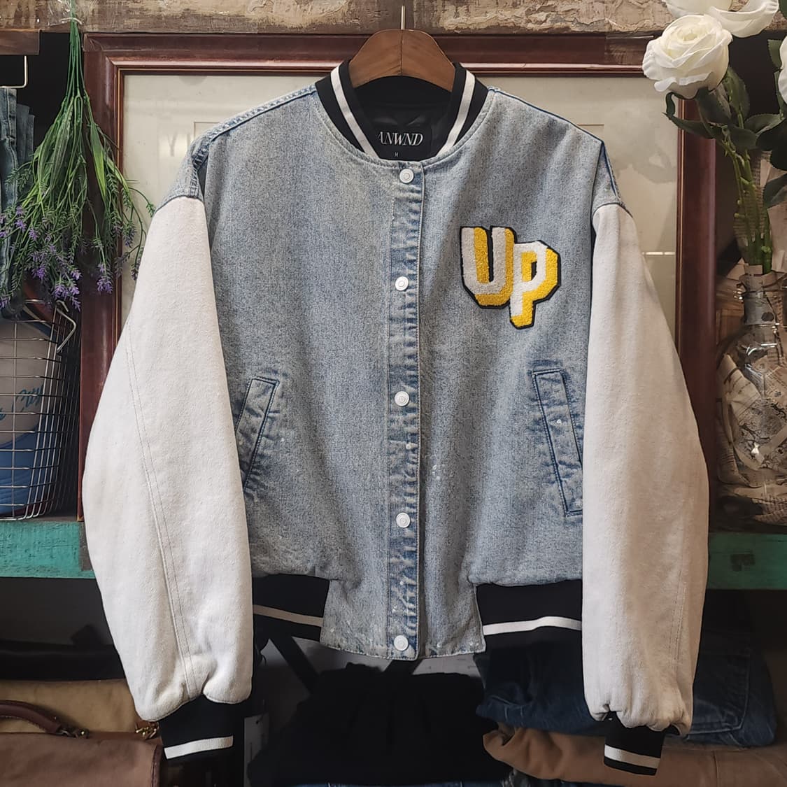 90s 빈티지 데님 바시티 자켓 봄버자켓 자수 M 상품이미지1