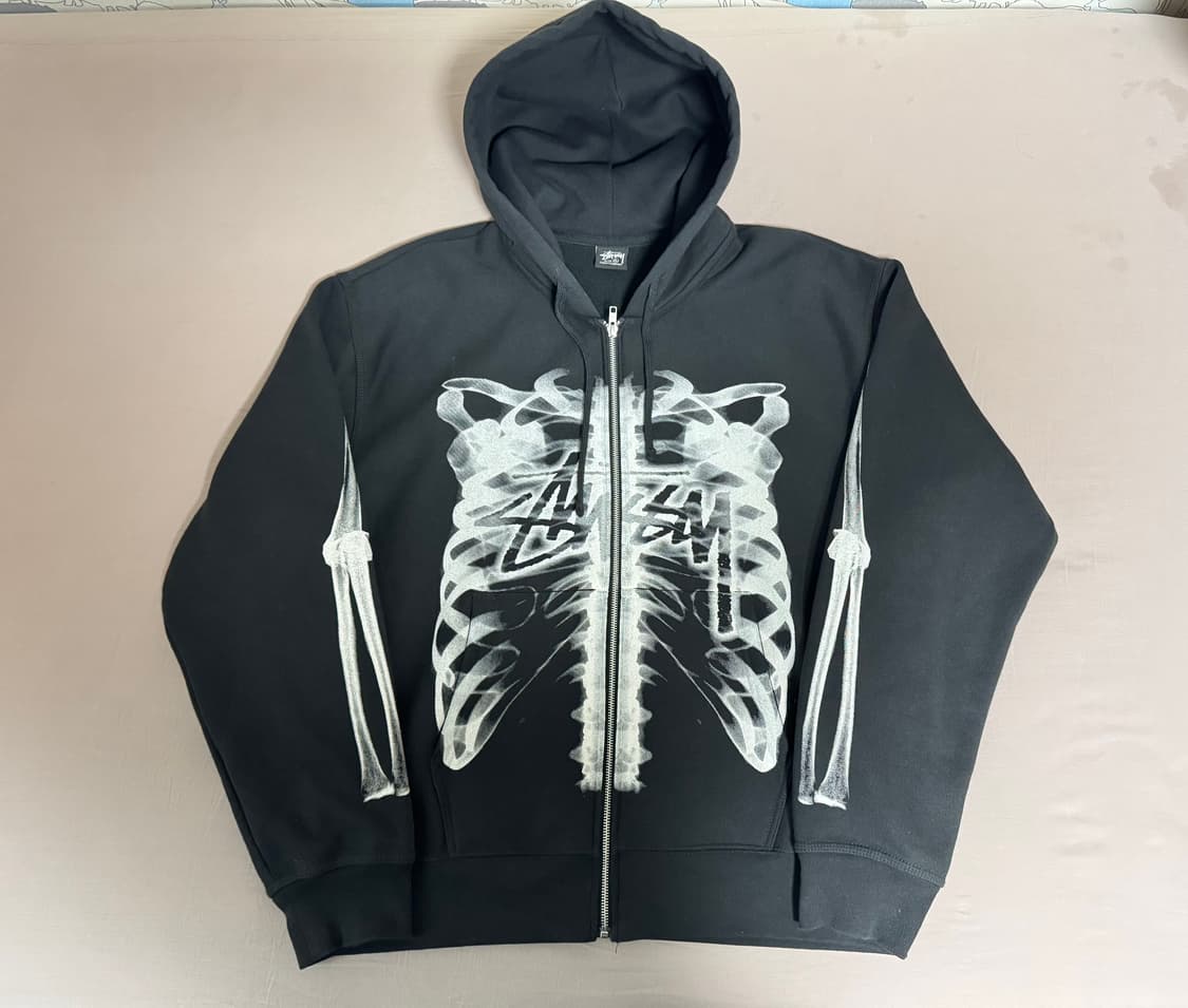 (새상품) 스투시 립 케이지 후드집업 블랙 화이트 상품이미지1