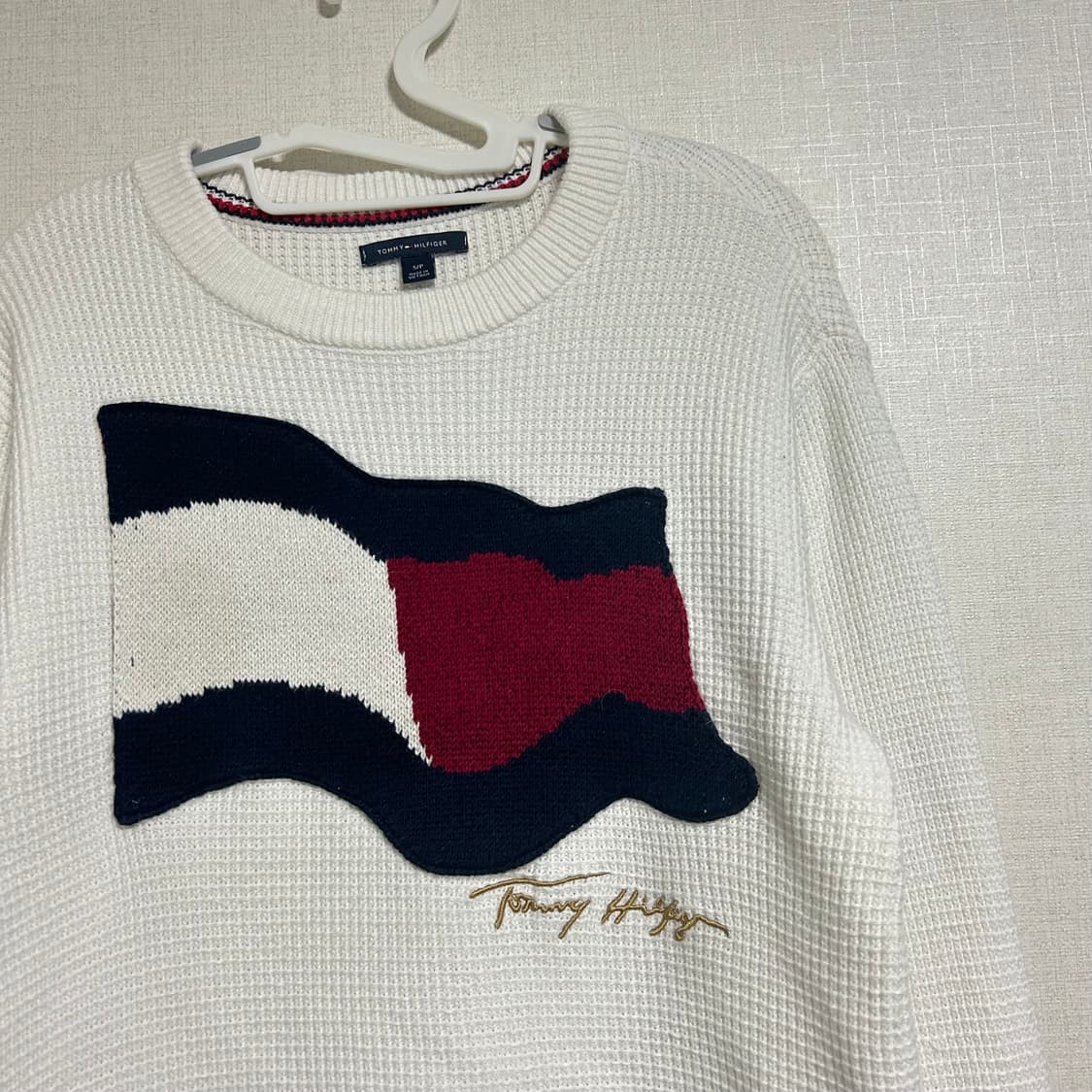 타미힐피거 빅로고 와플 플래그 니트 화이트 S  상품이미지4