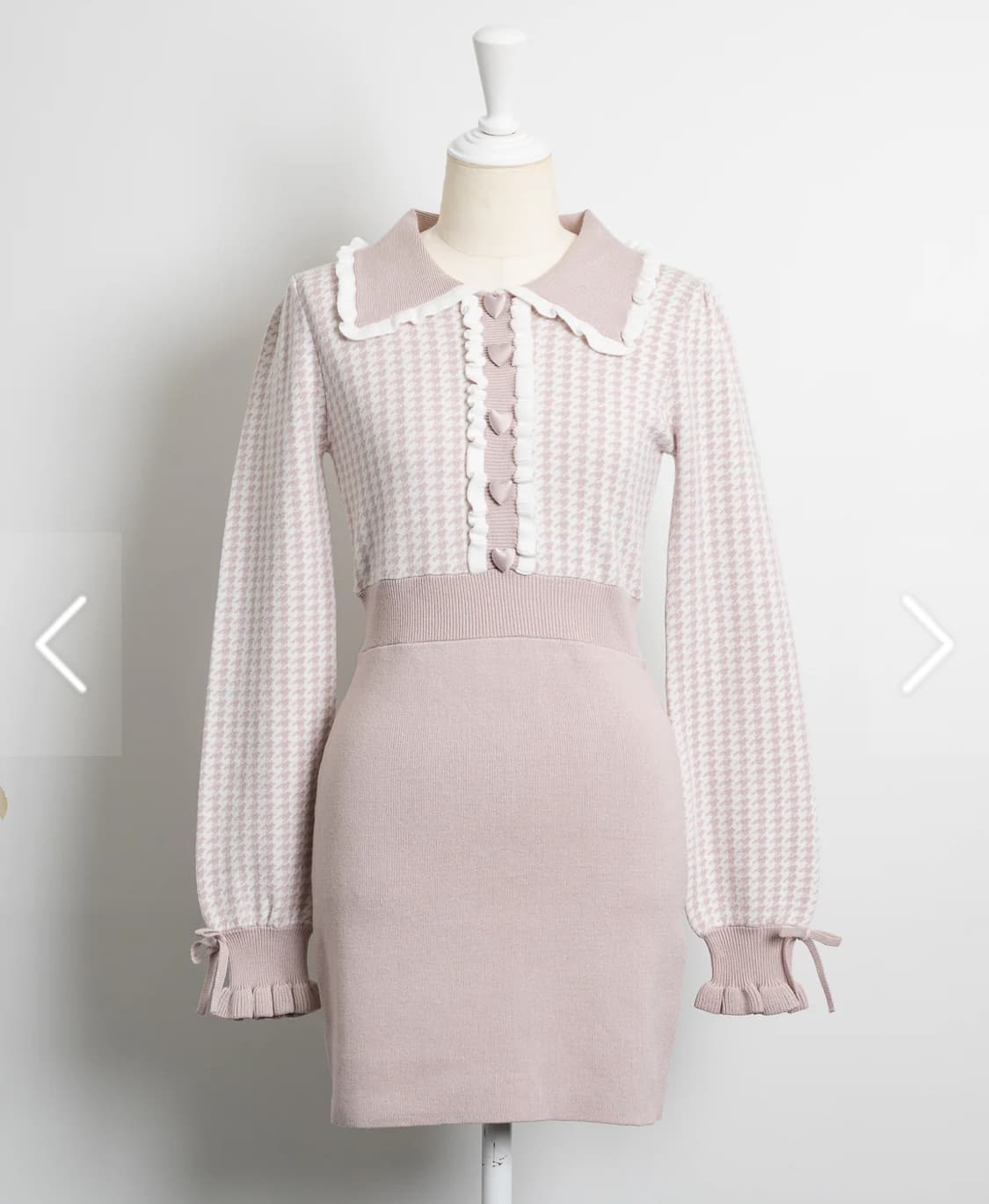 피움 pium 프릴 카라 하트버튼 니트 원피스 긴팔 걸리양산스나지뢰일브 상품이미지2