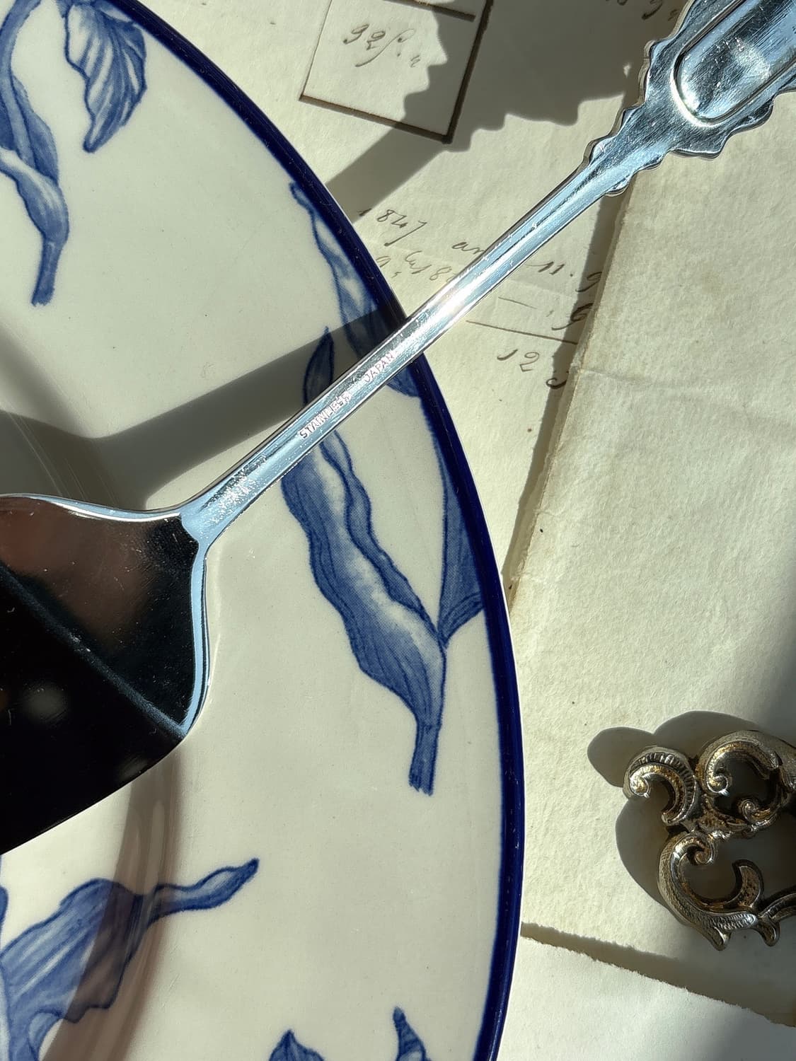 일본 빈티지 스텐 도자기장식 케이크서버 상품이미지4