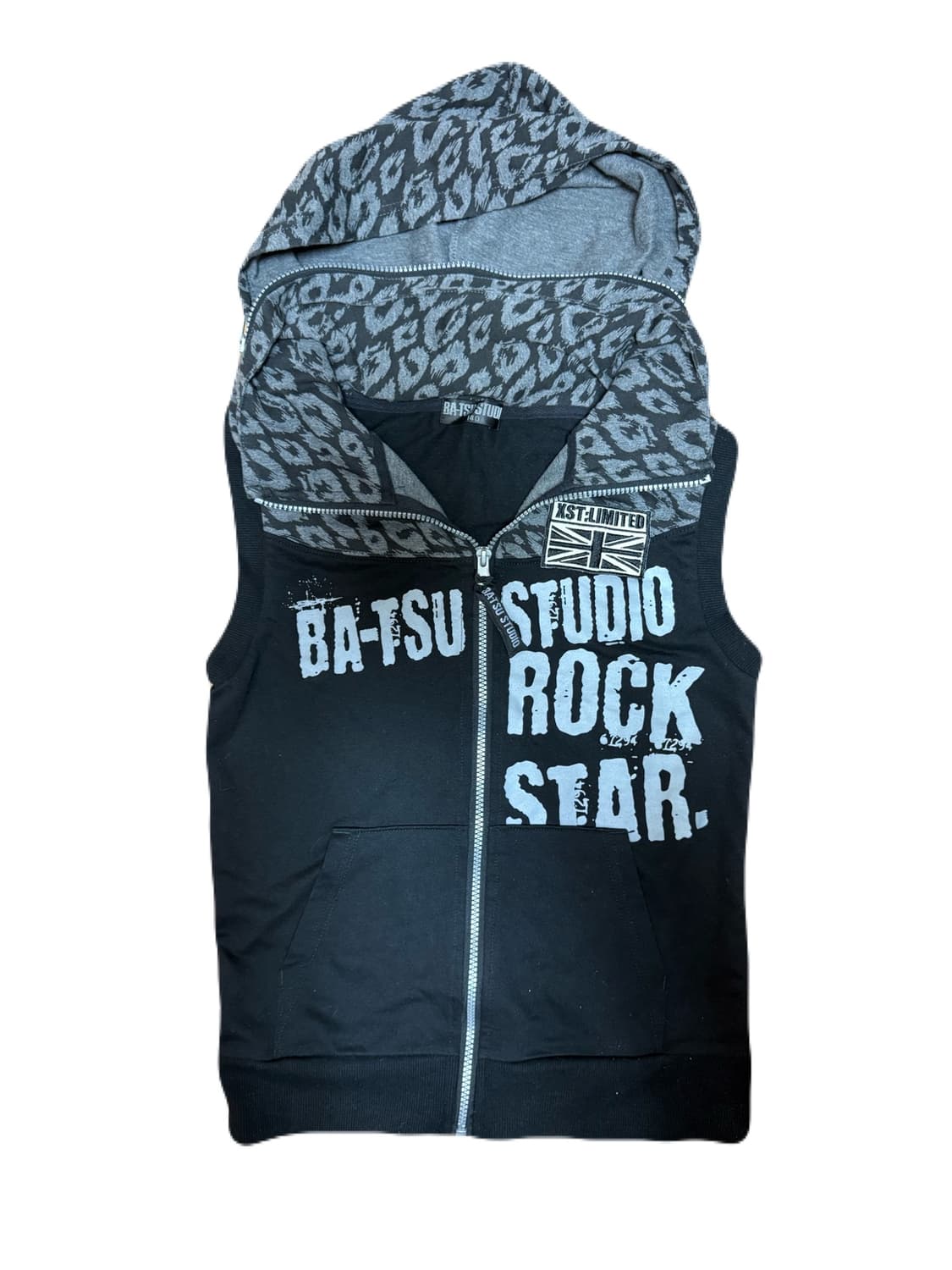 BA-TSU STUDIO 펑크 호피 레오파드 베스트 후드 집업 상품이미지1