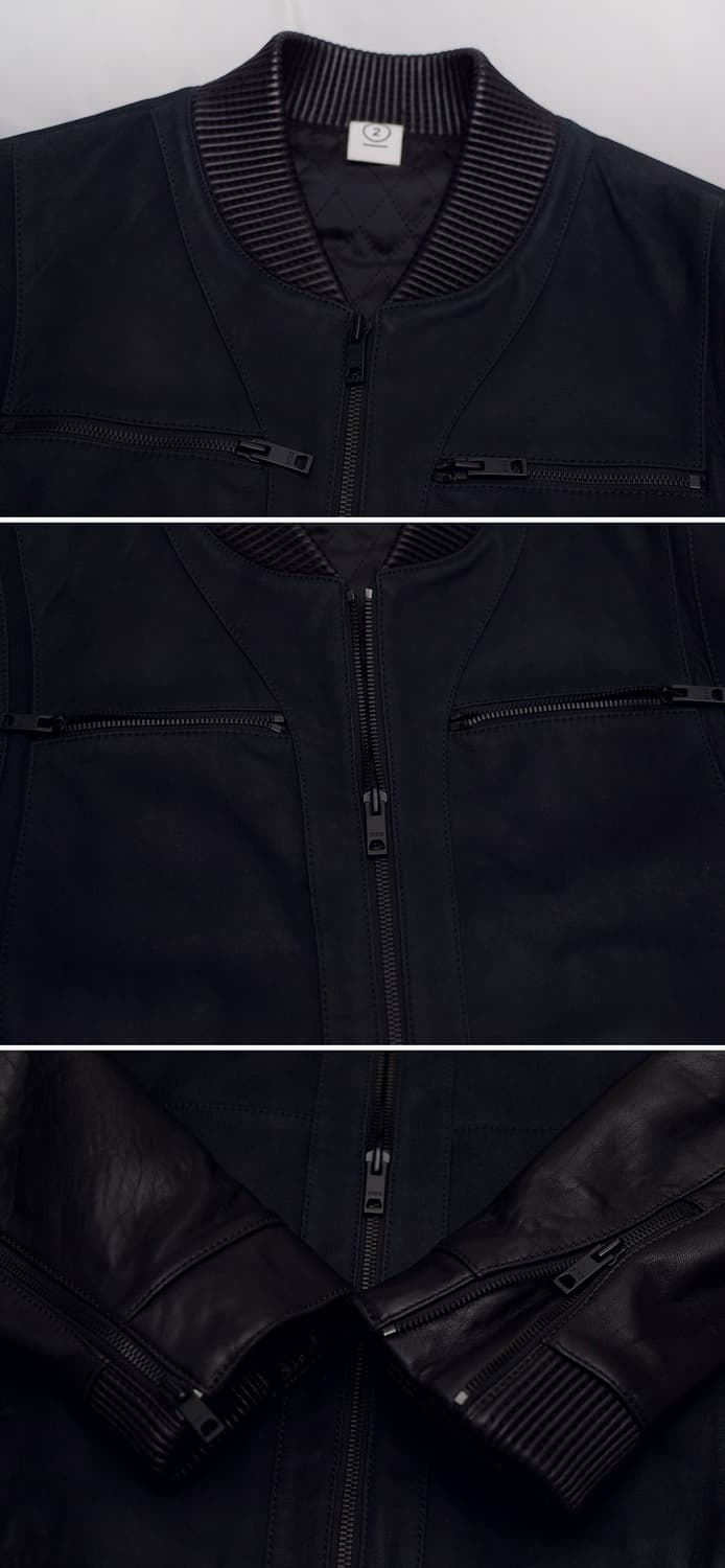 고트스킨 스웨이드 레더 믹스 천연가죽 스태디움 봄버 자켓 (100) 상품이미지9