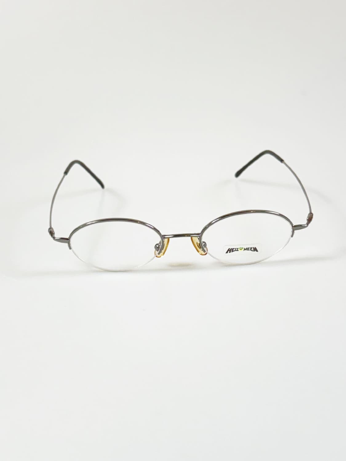 90s HELLOWEEN 다크실버 반무테 오벌 빈티지 안경 상품이미지2