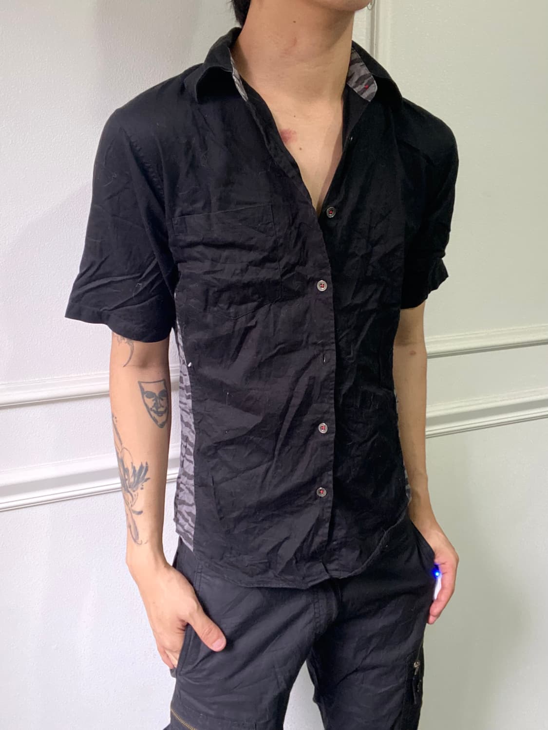 Zebra Pattern Black Slim Fit Shirts 상품이미지2