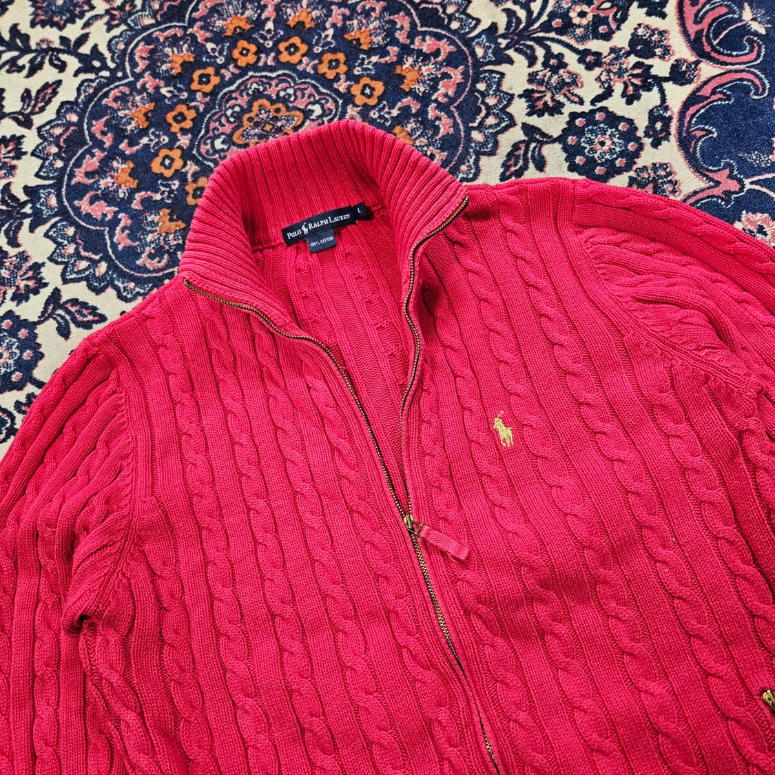 폴로랄프로렌 포니 자수 코튼 꽈베기 집업 가디건 L size 상품이미지2