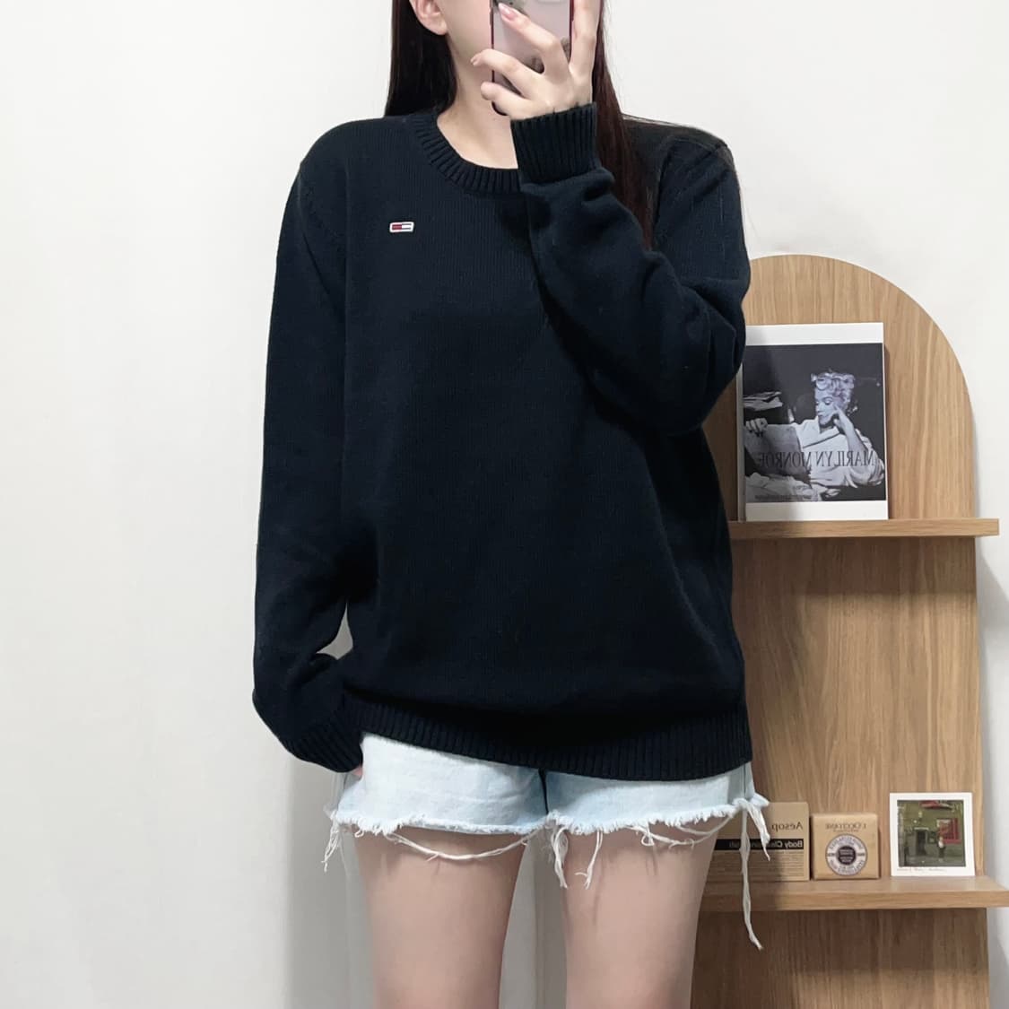 [정품] 타미 블랙 패치로고 짜임 니트 [ L ] 상품이미지1