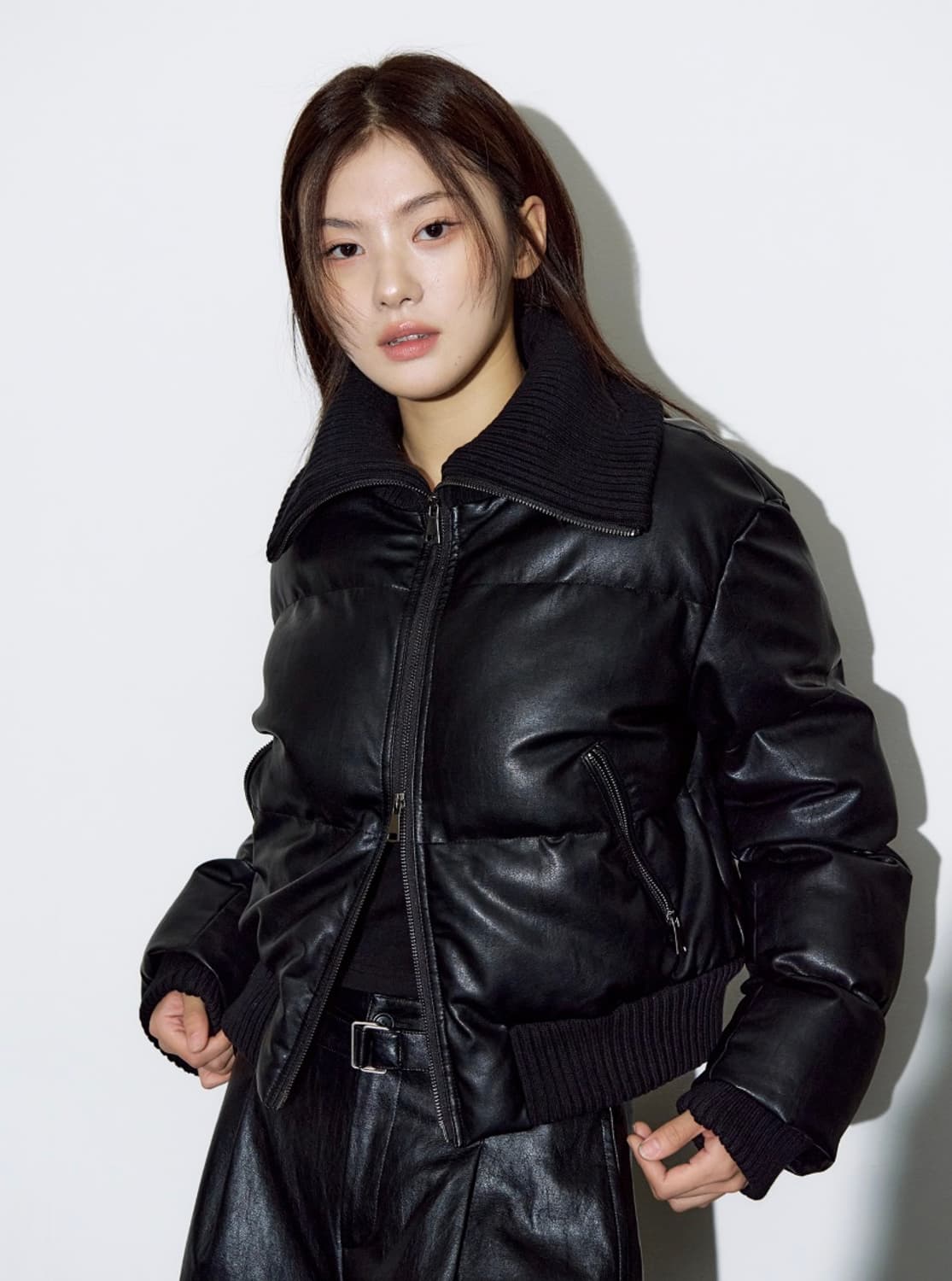 헬레네파리스 레더 리브드 칼라 웰론 점퍼 상품이미지3