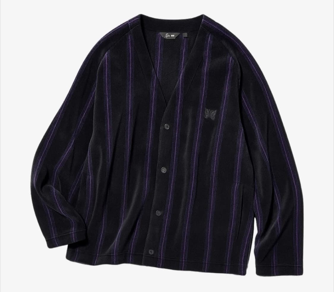 L) 유니클로 x 니들스 플리스 가디건 보라색 스트라이프 블랙 상품이미지1