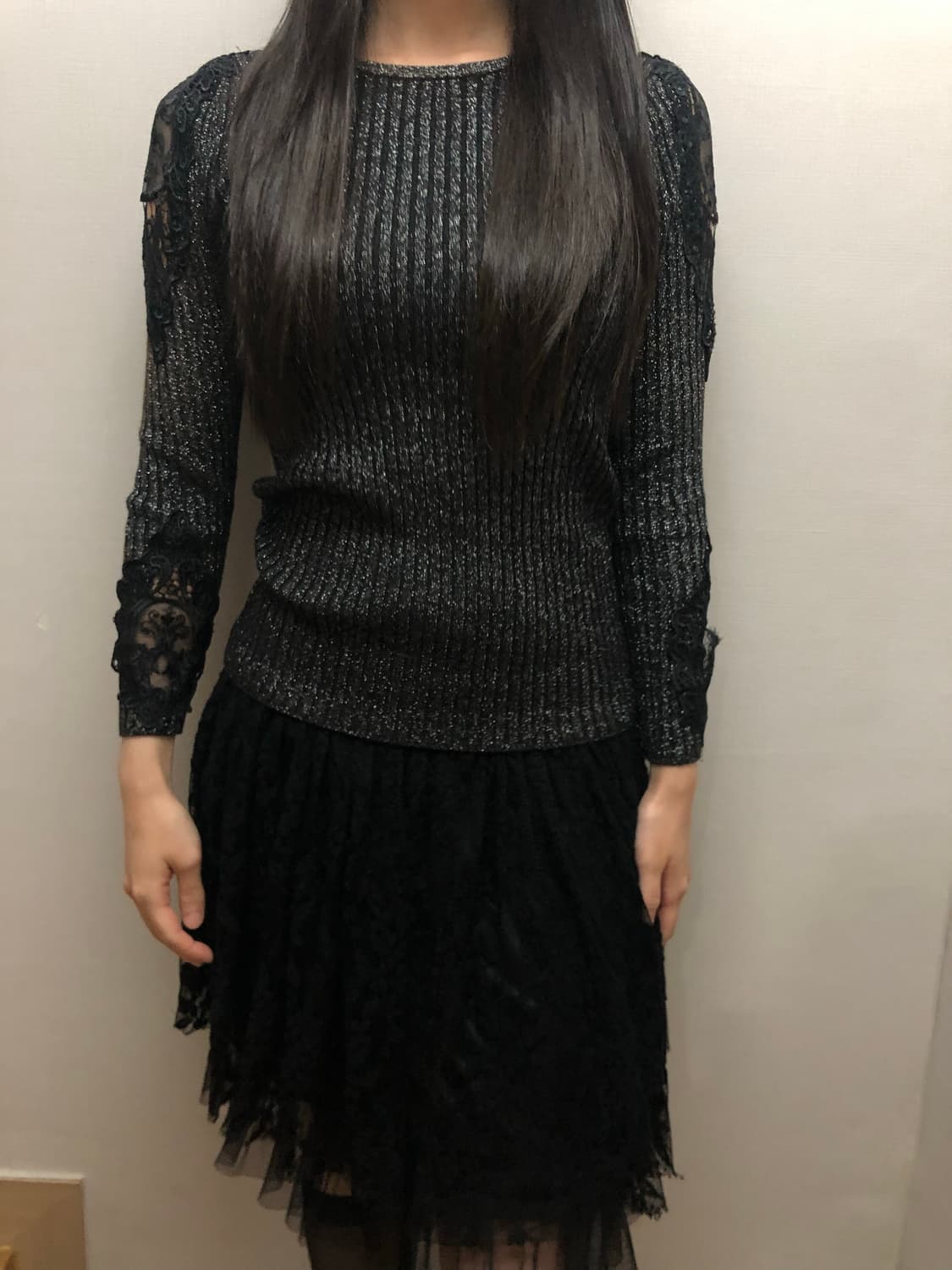 빈티지 블랙 레이스 글리터 니트 상품이미지4
