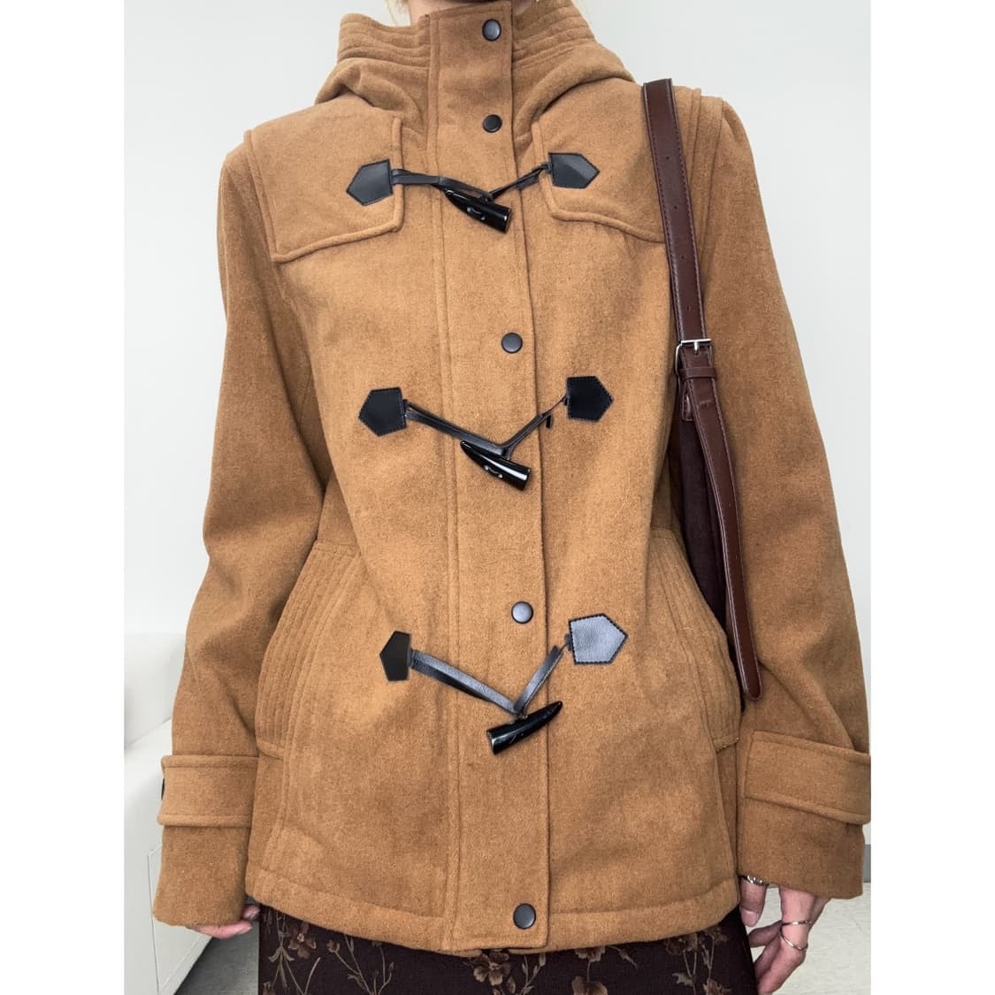 빈티지 브라운 하이넥 더플 하프 코트 상품이미지1