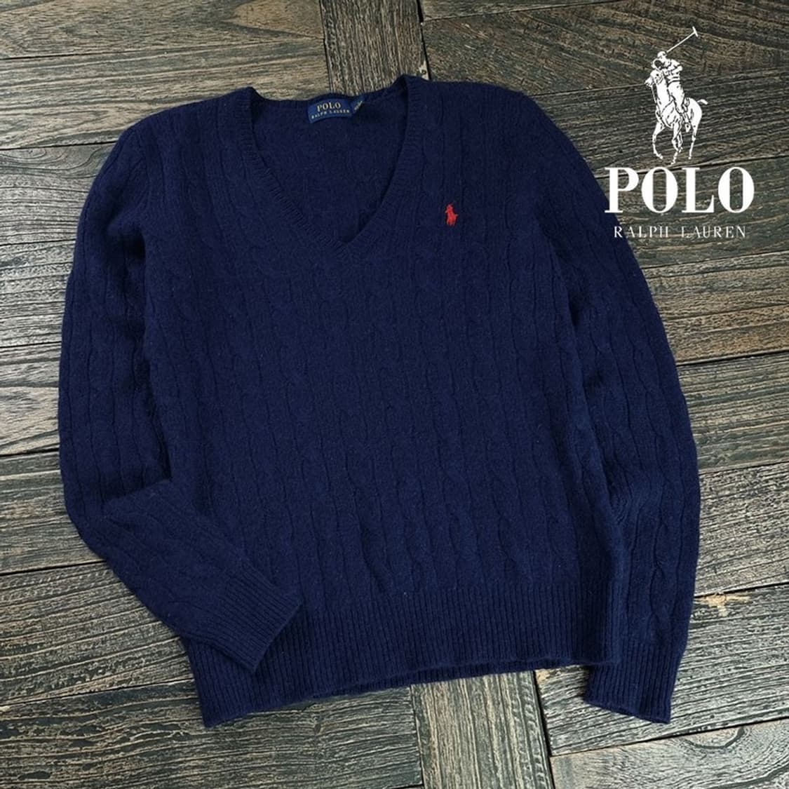 [폴로 랄프로렌] 포니 로고 자수 브이넥 케이블 꽈배기 니트 M19862 상품이미지1