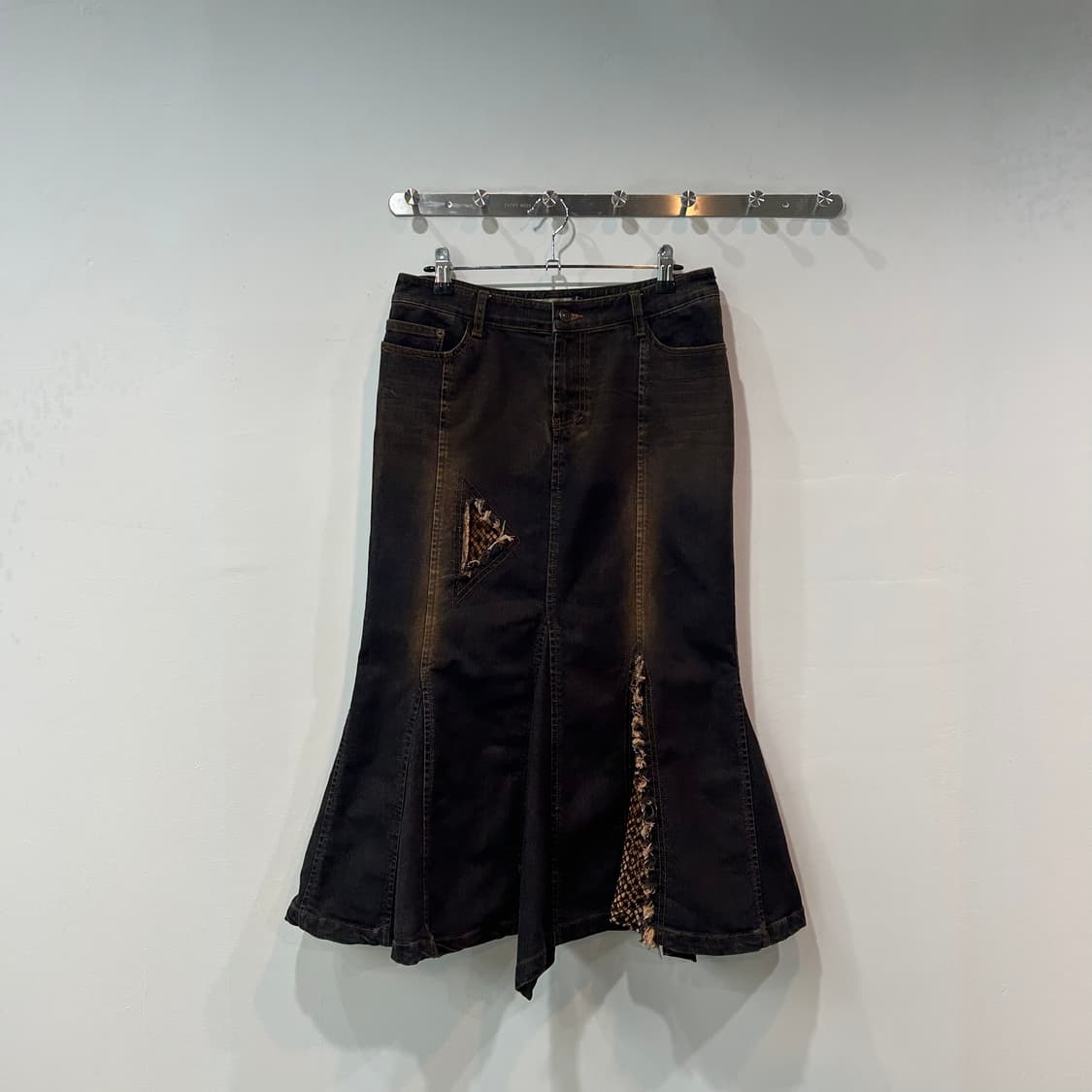 브라운 그런지 데님 언발 스커트 상품이미지3