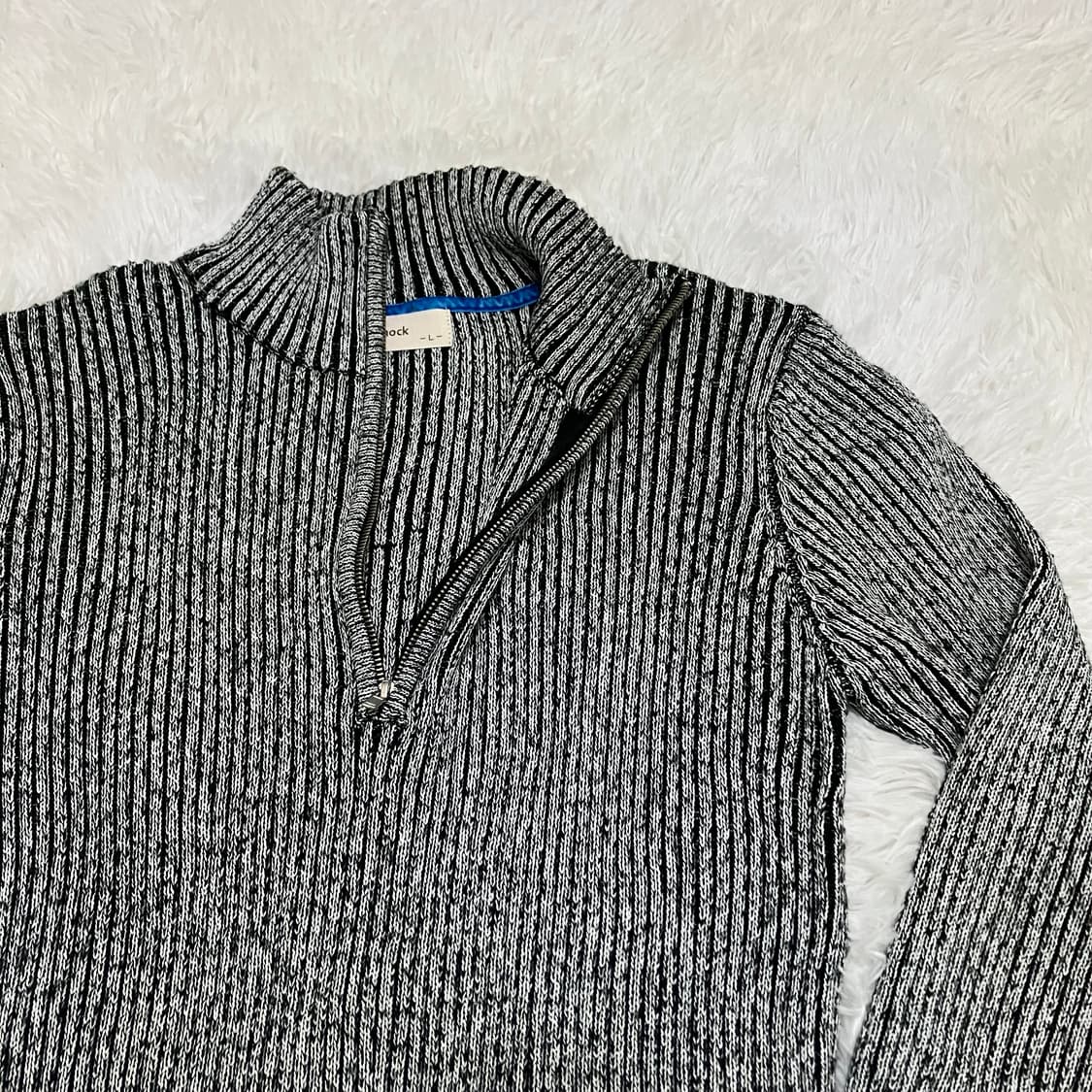 빈티지 그레이 반집업 스트라이프 폴라 니트 908 y2k 스트릿 모리 갸 상품이미지3