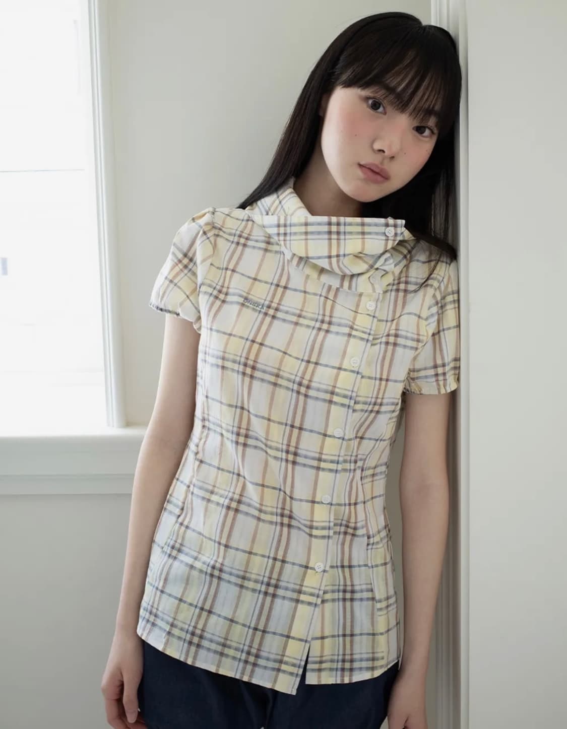 온스카 DRAPE COLLAR BLOUSE (YELLOW CHECK) 상품이미지1