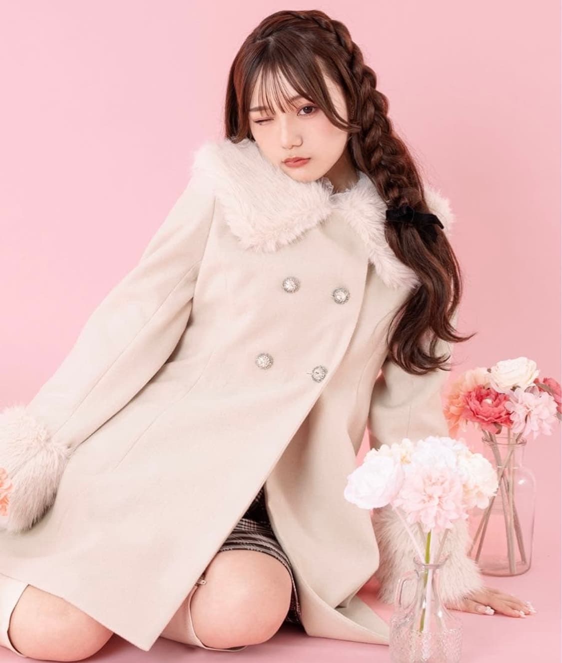 일본빈티지 히메갸루 핑크 코트 히메카지 라떼갸루 양산형 모리걸 상품이미지2